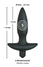 Plug anal vibrant Black Velvets, silicon negru, mic, 13 cm