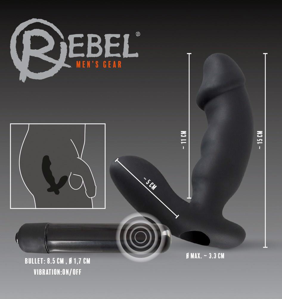 Vibrator anal Rebel din silicon negru 15 cm