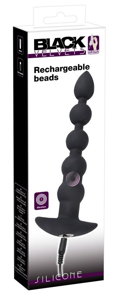 Lanț anal vibrant cu bile USB din silicon Black Velvets, 21 cm