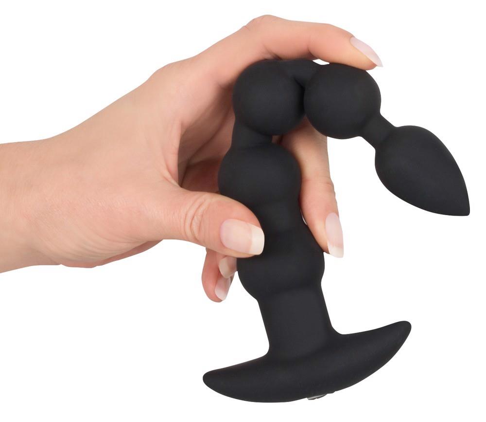 Lanț anal vibrant cu bile USB din silicon Black Velvets, 21 cm