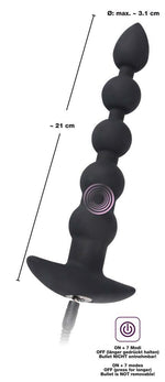 Lanț anal vibrant cu bile USB din silicon Black Velvets, 21 cm