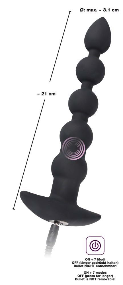 Lanț anal vibrant cu bile USB din silicon Black Velvets, 21 cm