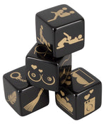 Set de 4 zaruri erotice negre cu imprimeu auriu