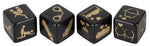 Set de 4 zaruri erotice negre cu imprimeu auriu