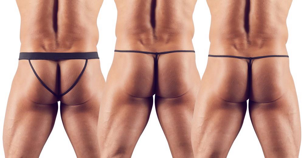 Set de 3 chiloți tanga negri cu aspect ud Svenjoyment SL