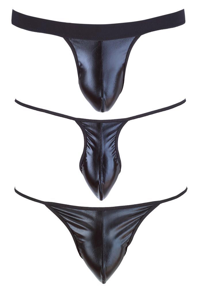 Set de 3 chiloți tanga negri cu aspect ud Svenjoyment SL