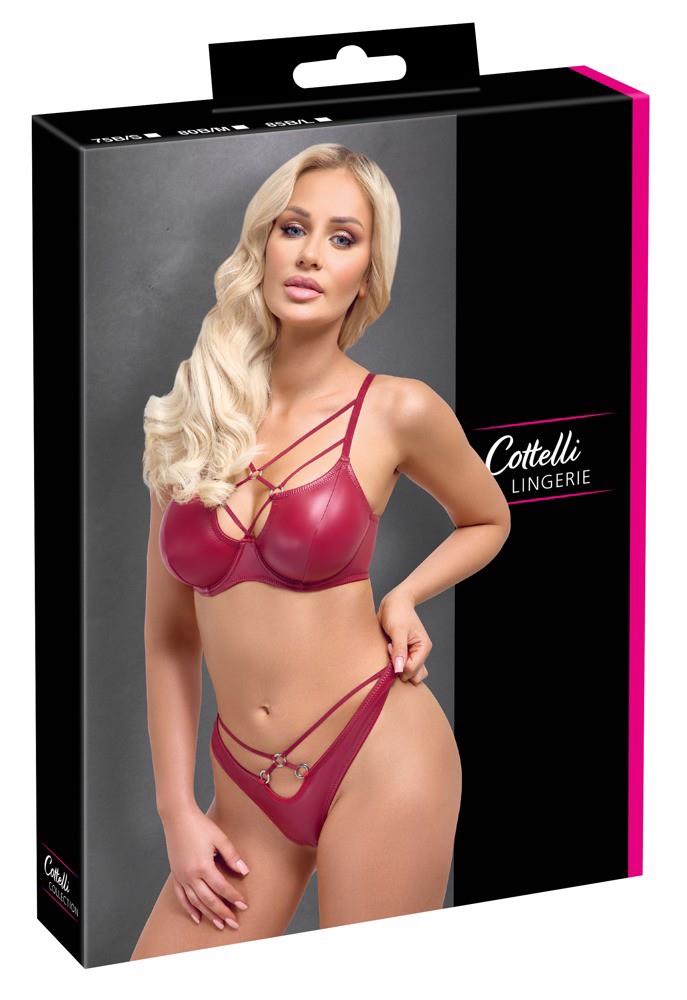 Set de lenjerie intimă Cottelli LINGERIE roșu cu aspect ud și inele 80B