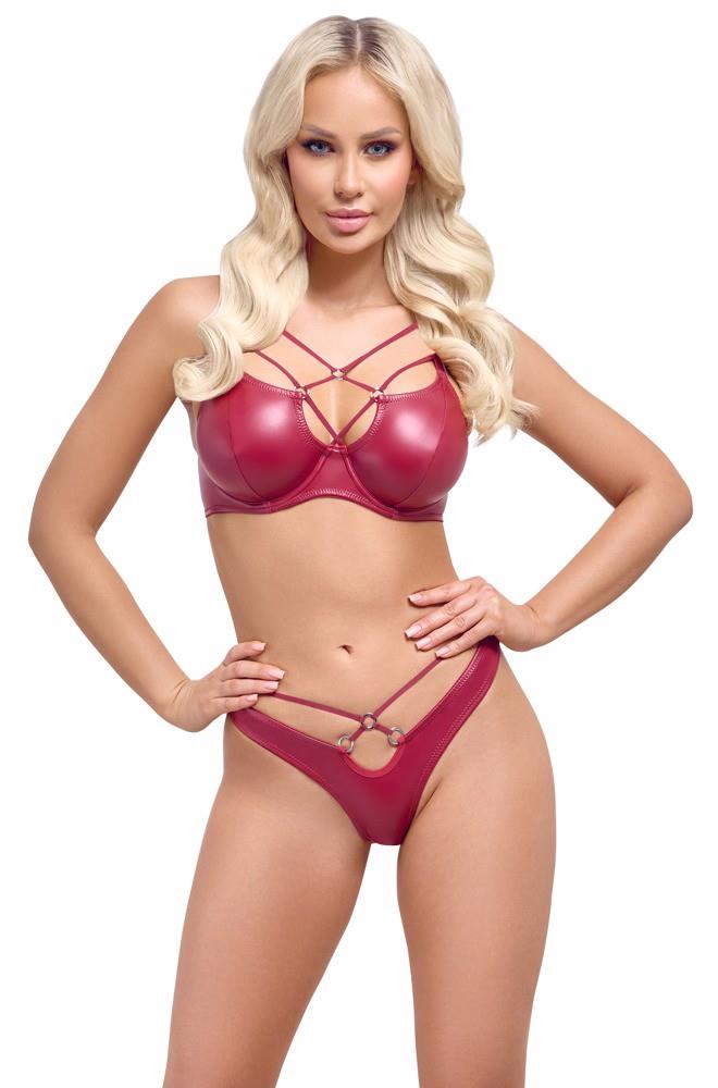 Set de lenjerie intimă Cottelli LINGERIE roșu cu aspect ud și inele 80B