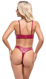 Set de lenjerie intimă Cottelli LINGERIE roșu cu aspect ud și inele 80B