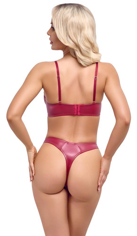Set de lenjerie intimă Cottelli LINGERIE roșu cu aspect ud și inele 80B