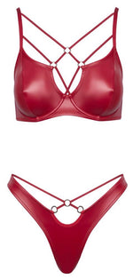 Set de lenjerie intimă Cottelli LINGERIE roșu cu aspect ud și inele 80B