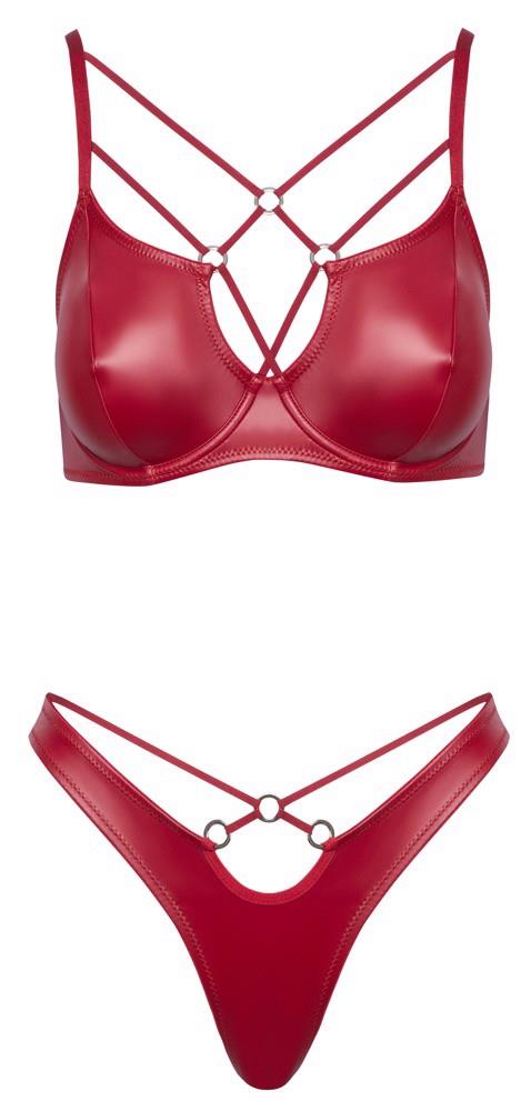 Set de lenjerie intimă Cottelli LINGERIE roșu cu aspect ud și inele 80B