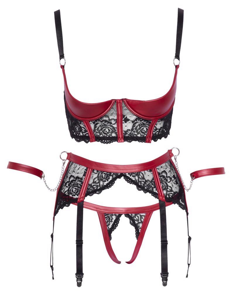 Set de lenjerie intimă Cottelli BONDAGE cu perechi de slip-uri, negru și roșu, XL