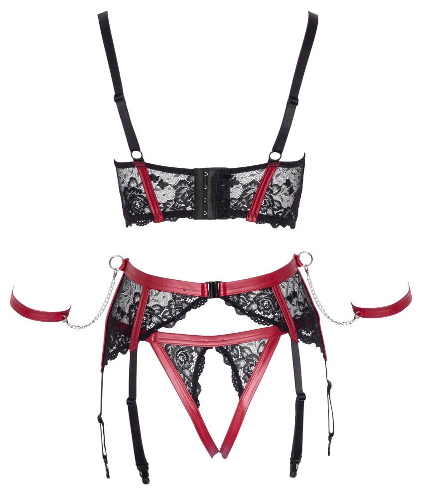 Set de lenjerie intimă Cottelli BONDAGE cu perechi de slip-uri, negru și roșu, XL