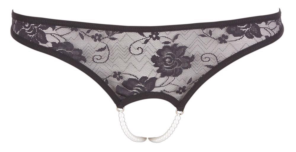 Tanga din dantelă cu perle Cottelli Lingerie negru S