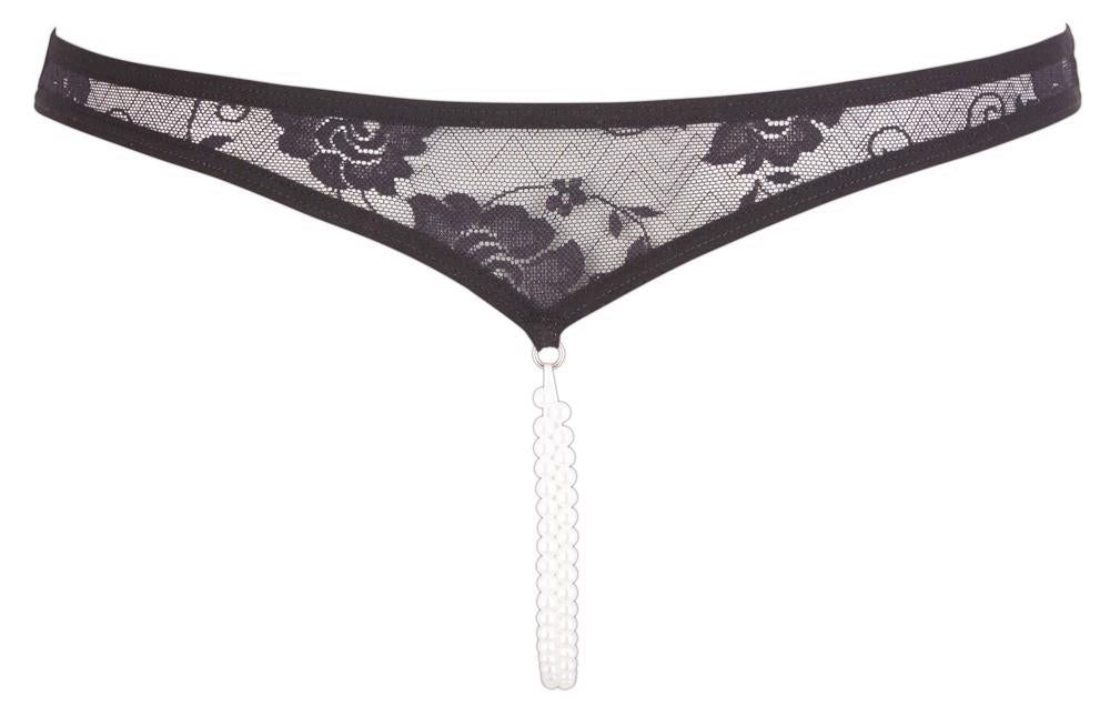 Tanga din dantelă cu perle Cottelli Lingerie negru S
