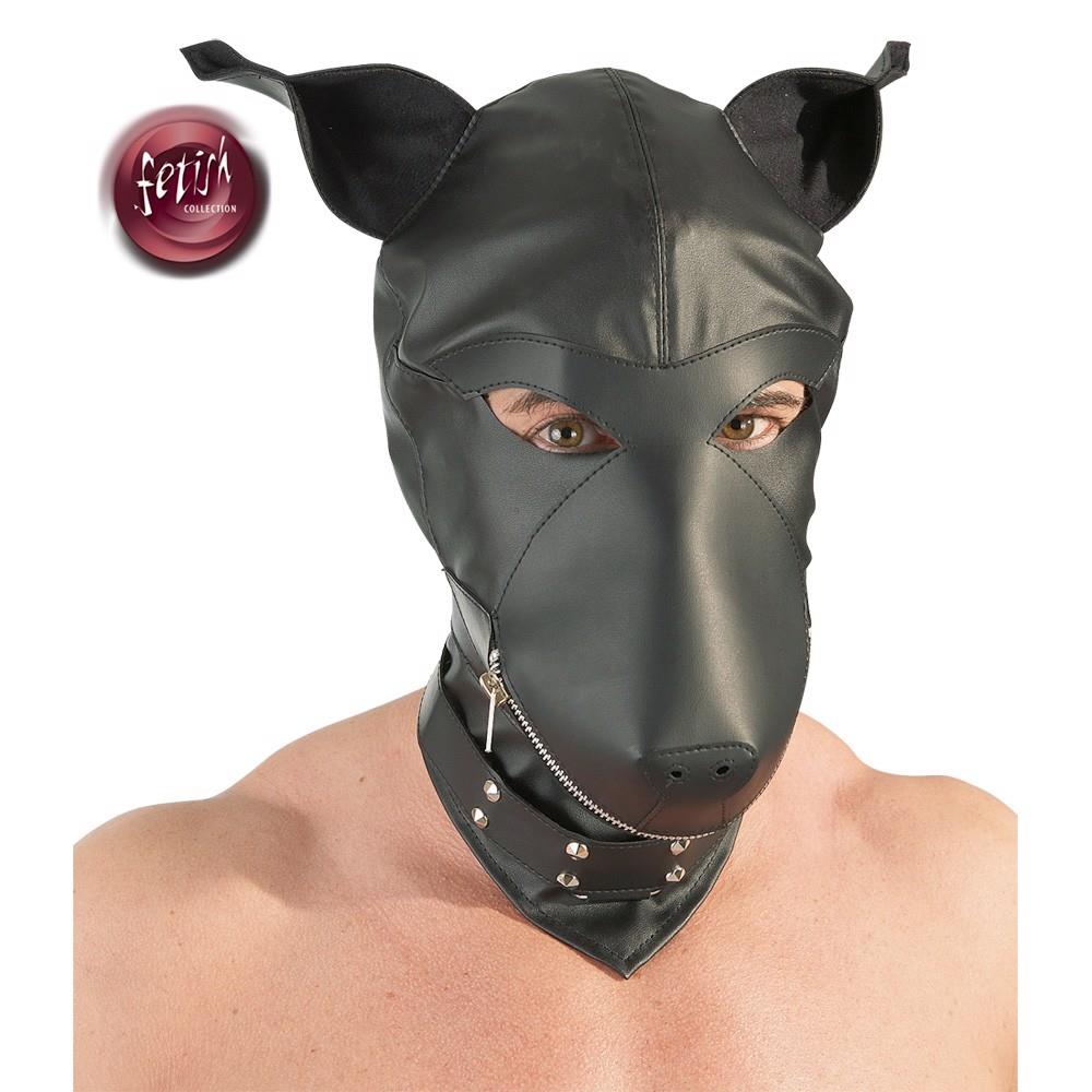 Mască de câine din piele ecologică Fetish Collection, neagră
