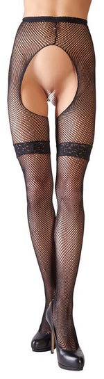 Colanți Cottelli LEGWEAR din plasă cu dungi de dantelă, mărimea M/L