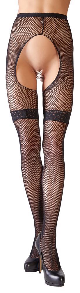 Colanți Cottelli LEGWEAR din plasă cu dungi de dantelă, mărimea M/L