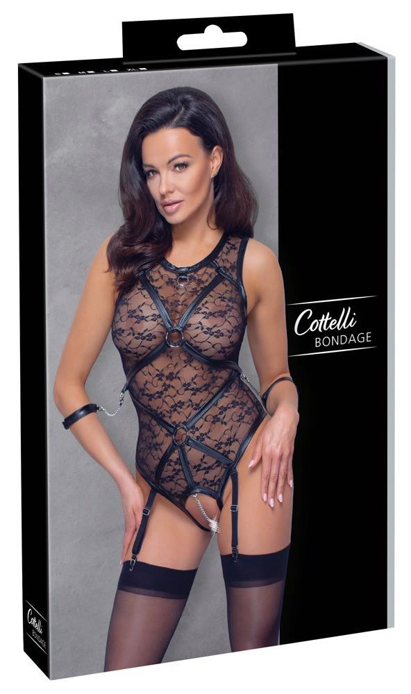 Body cu bretele din dantelă Cottelli BONDAGE negru L