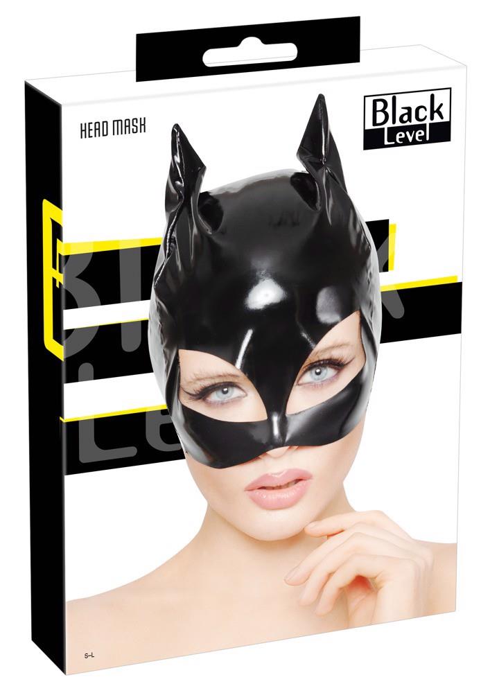 Semimască de pisică din vinil Black Level, neagră, mărime M și mărime L
