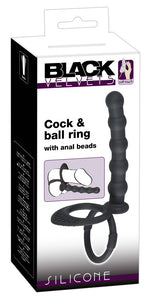 Inel pentru penis din silicon Black Velvets cu dildo anal