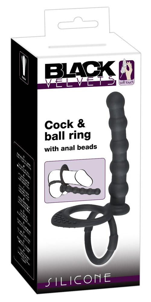 Inel pentru penis din silicon Black Velvets cu dildo anal
