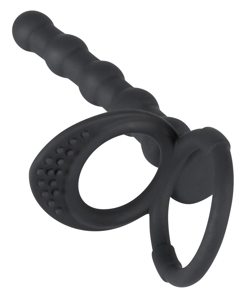 Inel pentru penis din silicon Black Velvets cu dildo anal