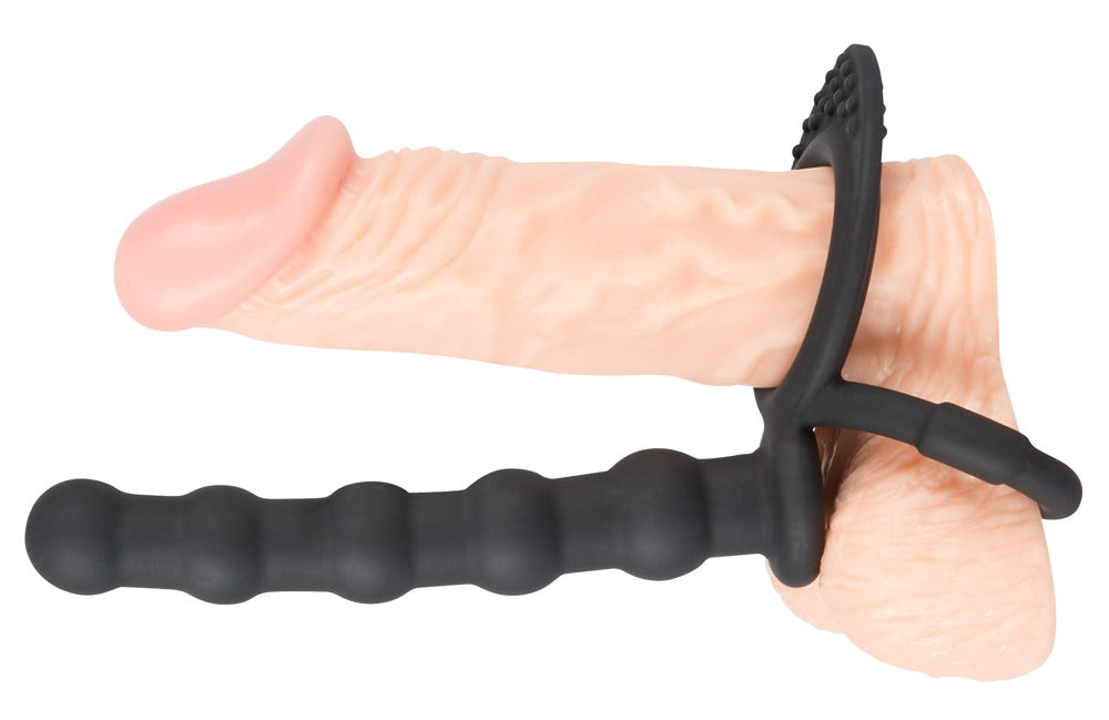 Inel pentru penis din silicon Black Velvets cu dildo anal