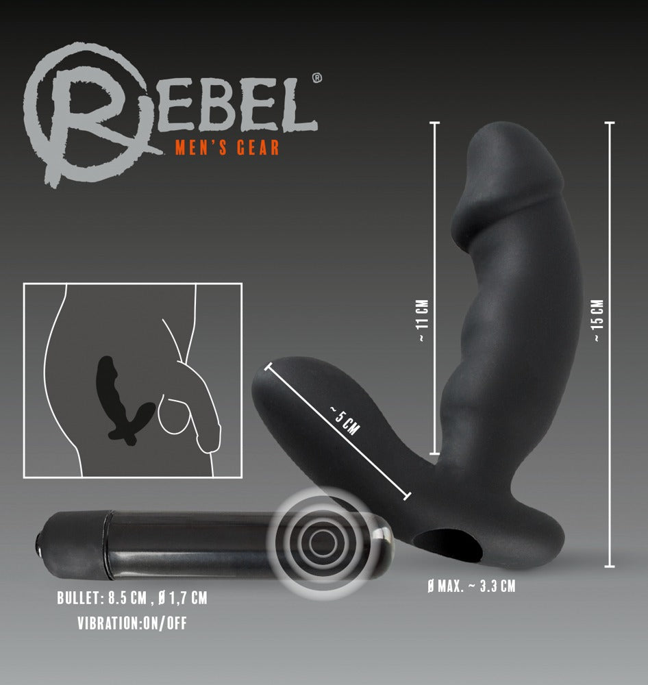 Vibrator anal Rebel din silicon negru 15 cm
