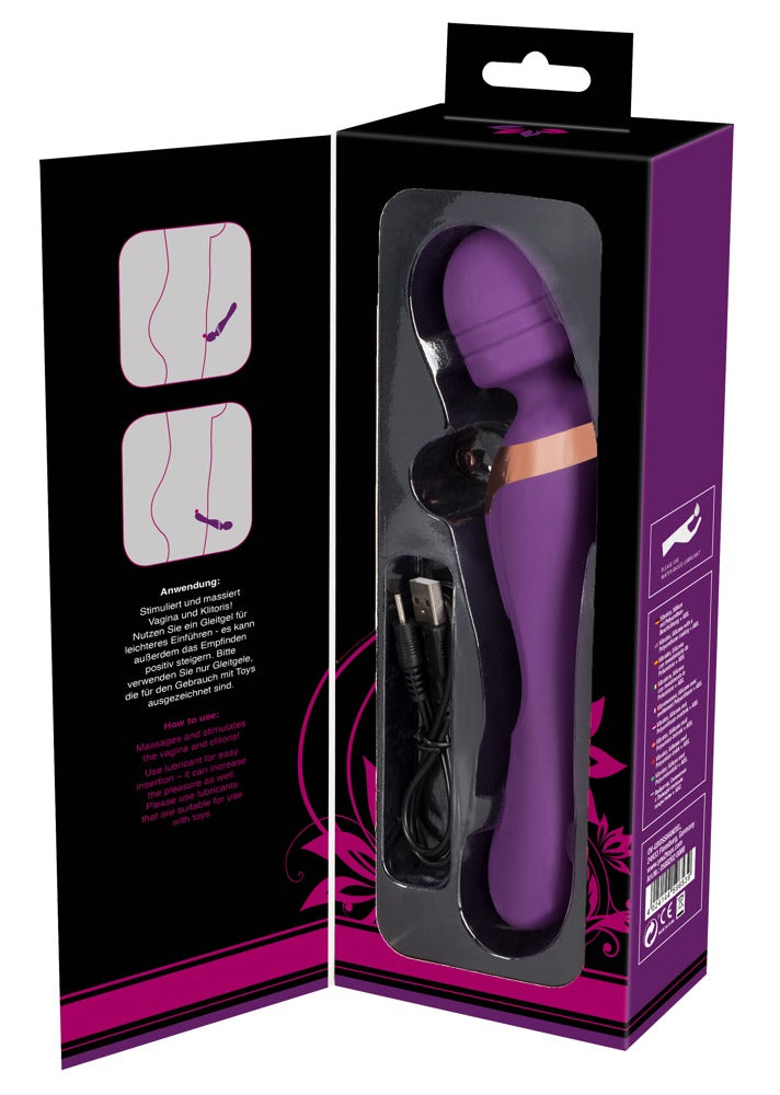 Vibrator dublu masaj Javida silicon violet USB 22 cm