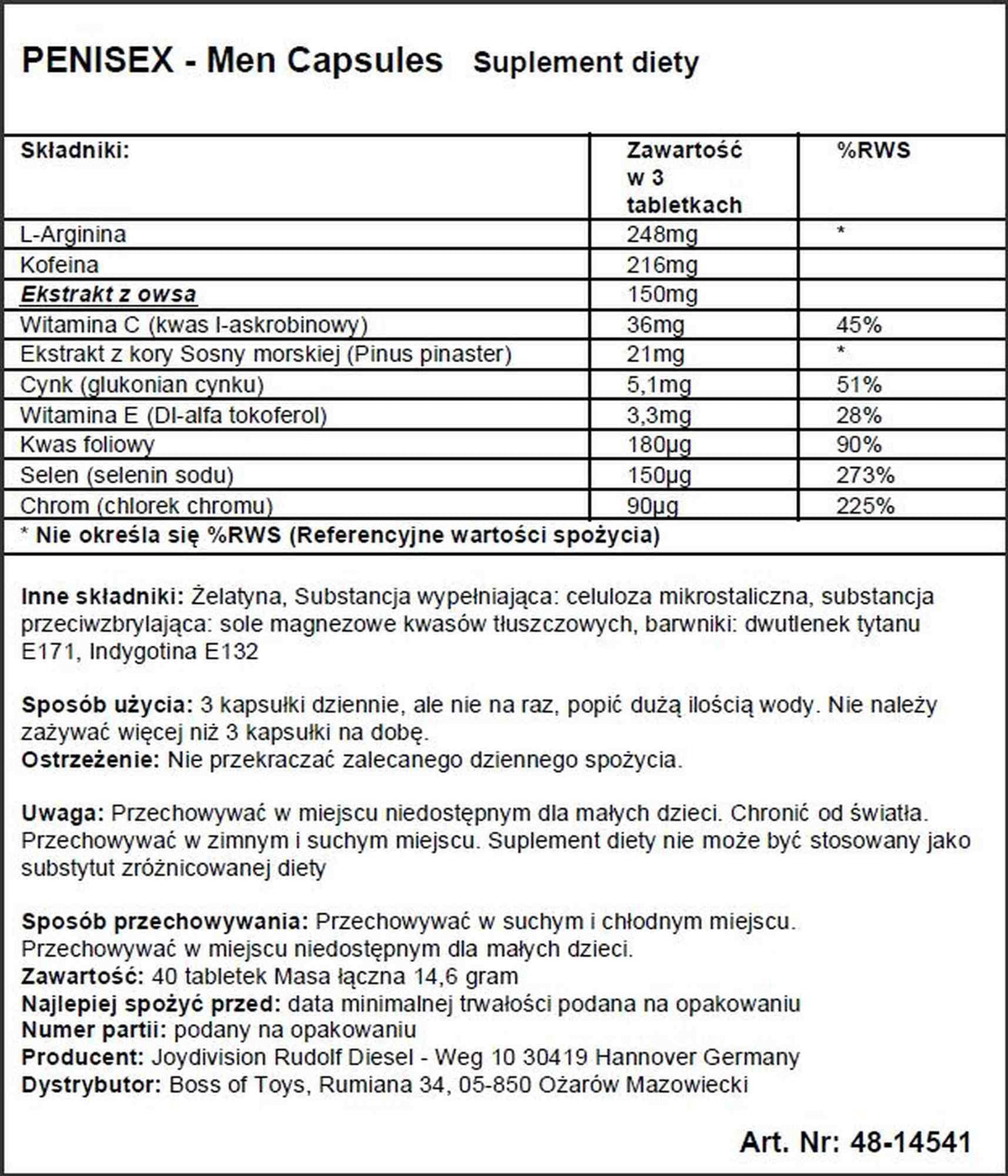 Capsule Penisex JoyDivision pentru erecție 40 bucăți