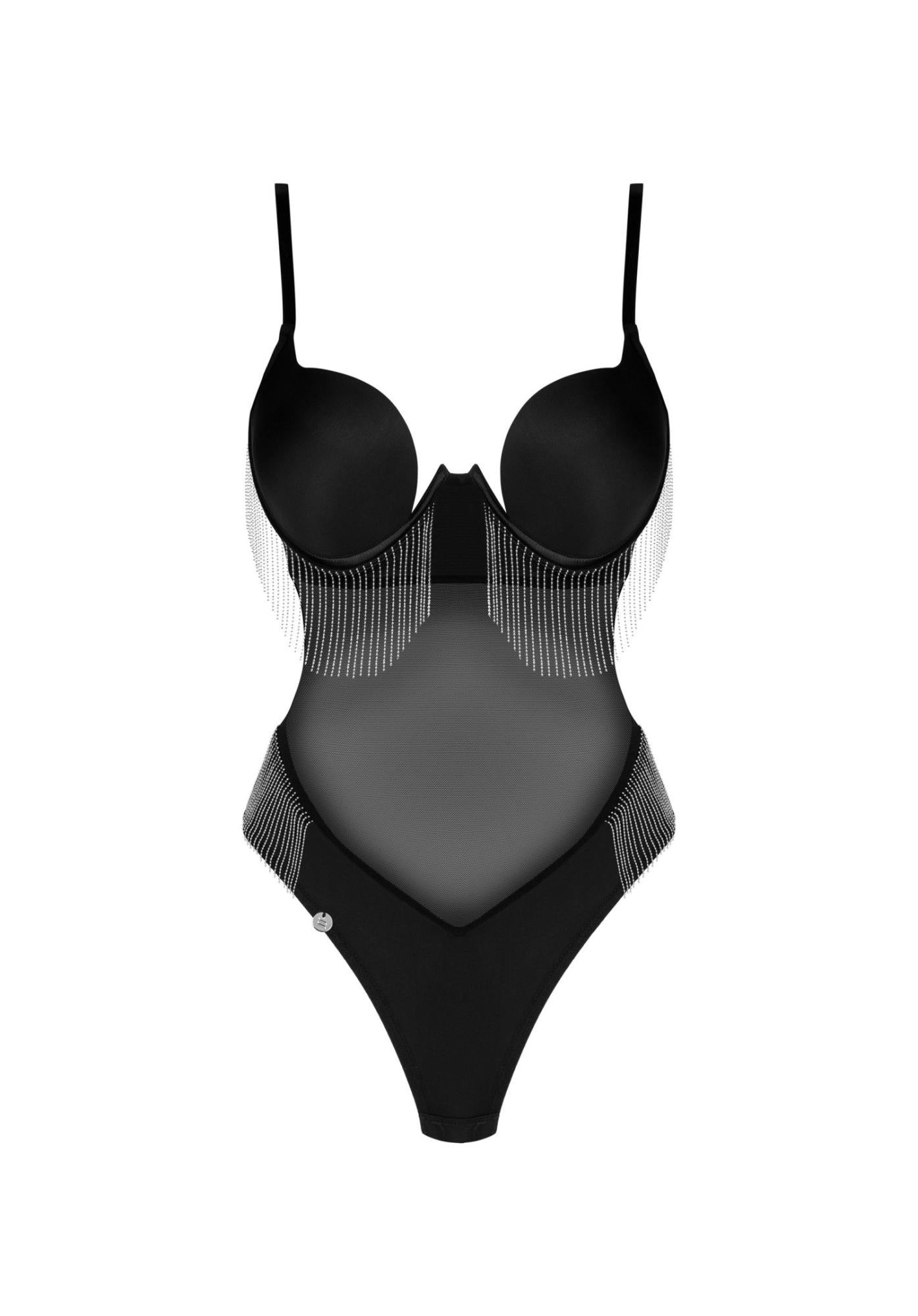 Body negru cu mărgele Milladis Obsessive XS/S