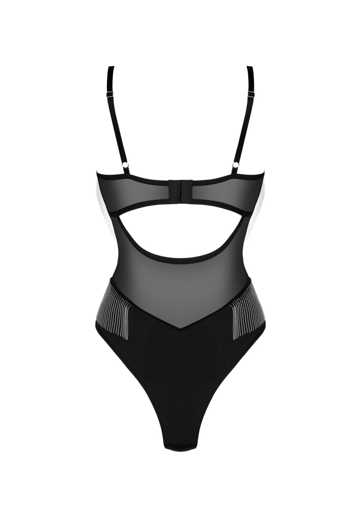Body negru cu mărgele Milladis Obsessive XS/S