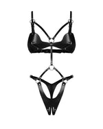 Body din piele Obsessive, cu deschidere, negru, S/M/L