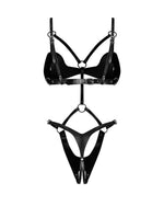 Body din piele Obsessive, cu deschidere, negru, S/M/L