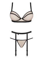 Set de lenjerie intimă din trei piese Nudelia Obsessive, bej, negru, L/XL