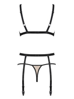 Set de lenjerie intimă din trei piese Nudelia Obsessive, bej, negru, L/XL