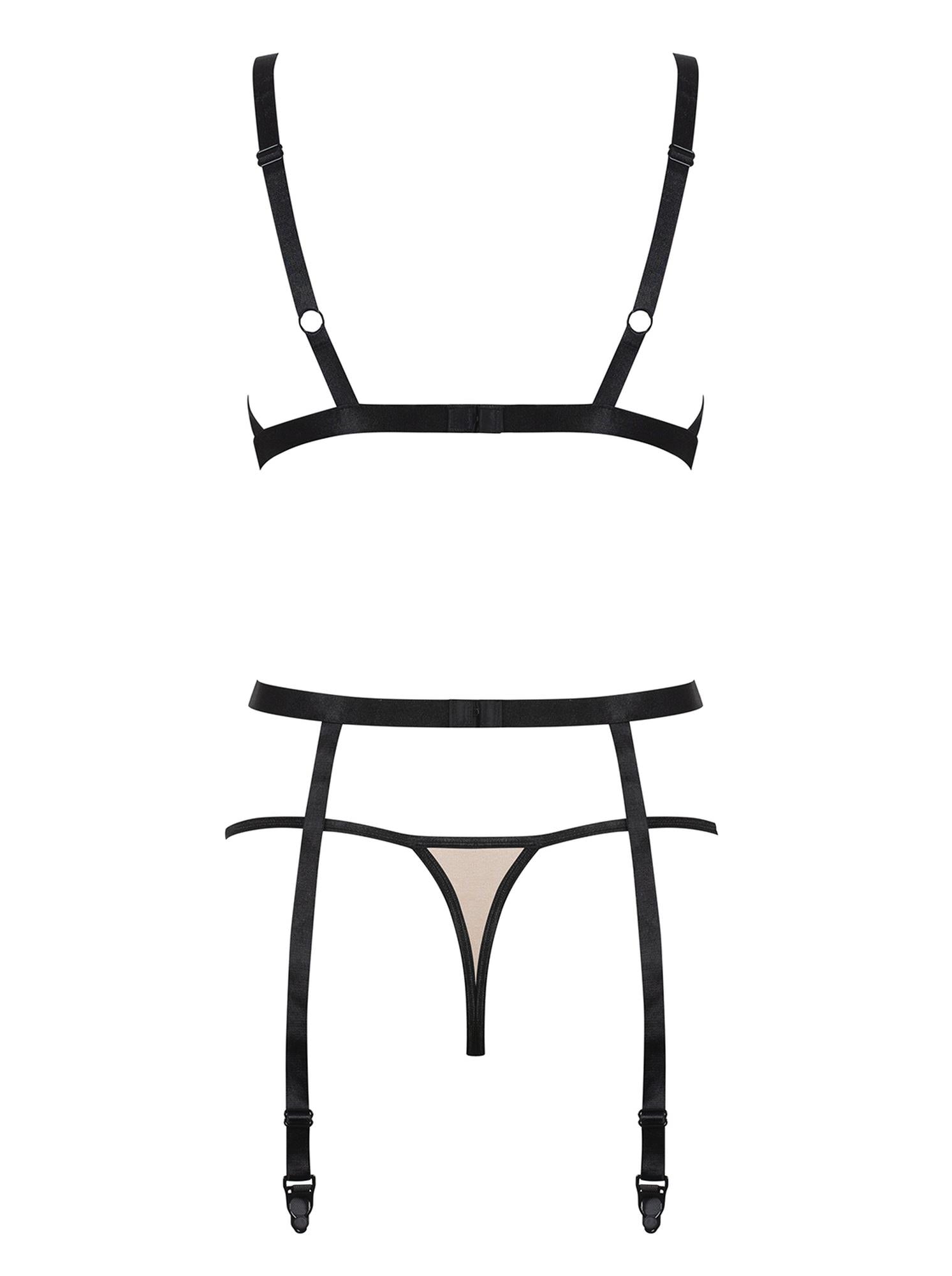 Set de lenjerie intimă din trei piese Nudelia Obsessive, bej, negru, L/XL