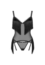 Corset și tanga Obsessive Sherila negru M/L transparent