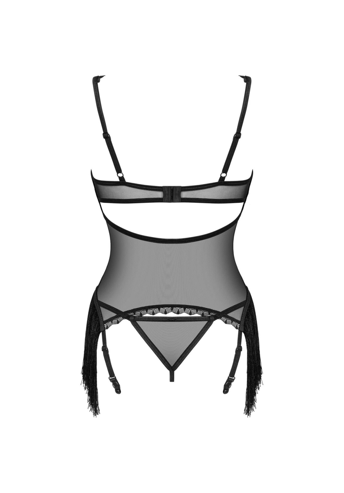 Corset și tanga Obsessive Sherila negru M/L transparent
