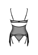 Corset și tanga Sherila Obsessive negru transparent XL/2XL