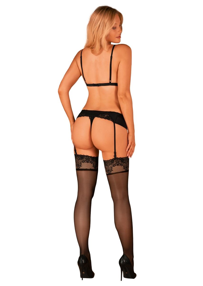 Set de trei piese Obsessive Maderris din dantelă, negru XL/2XL