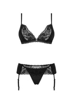 Set de trei piese Obsessive Maderris din dantelă, negru XL/2XL