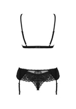 Set de trei piese Obsessive Maderris din dantelă, negru XL/2XL