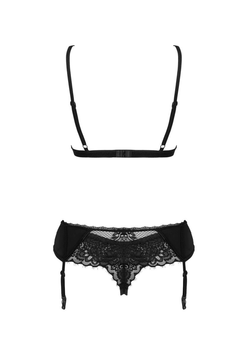 Set de trei piese Obsessive Maderris din dantelă, negru XL/2XL