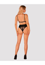 Body cu imprimeu din dantelă și plasă Maderris Obsessive, negru, XL/2XL