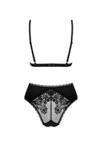 Body cu imprimeu din dantelă și plasă Maderris Obsessive, negru, XL/2XL