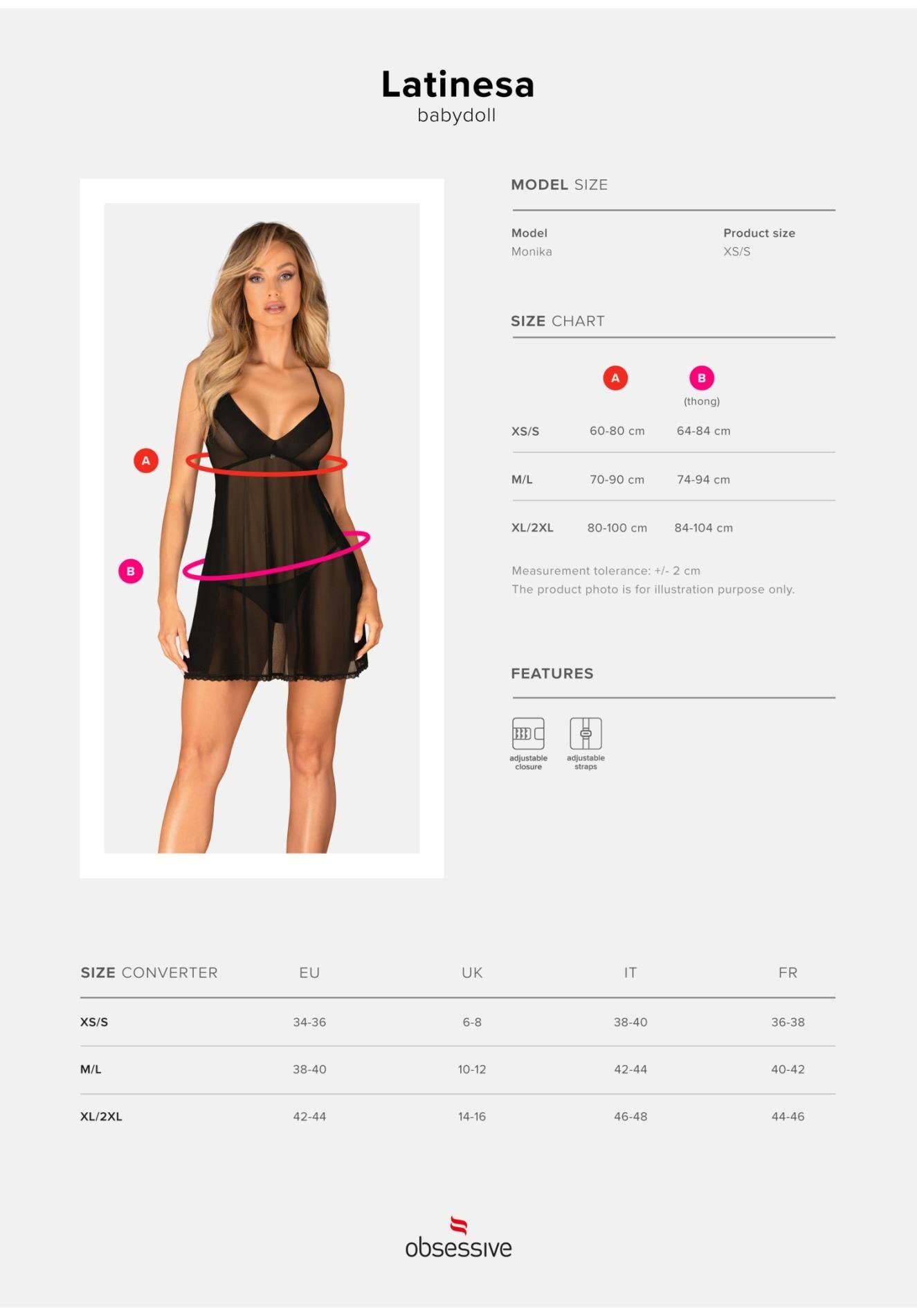 Babydoll și tanga Obsessive Latinesa, negru, M/L
