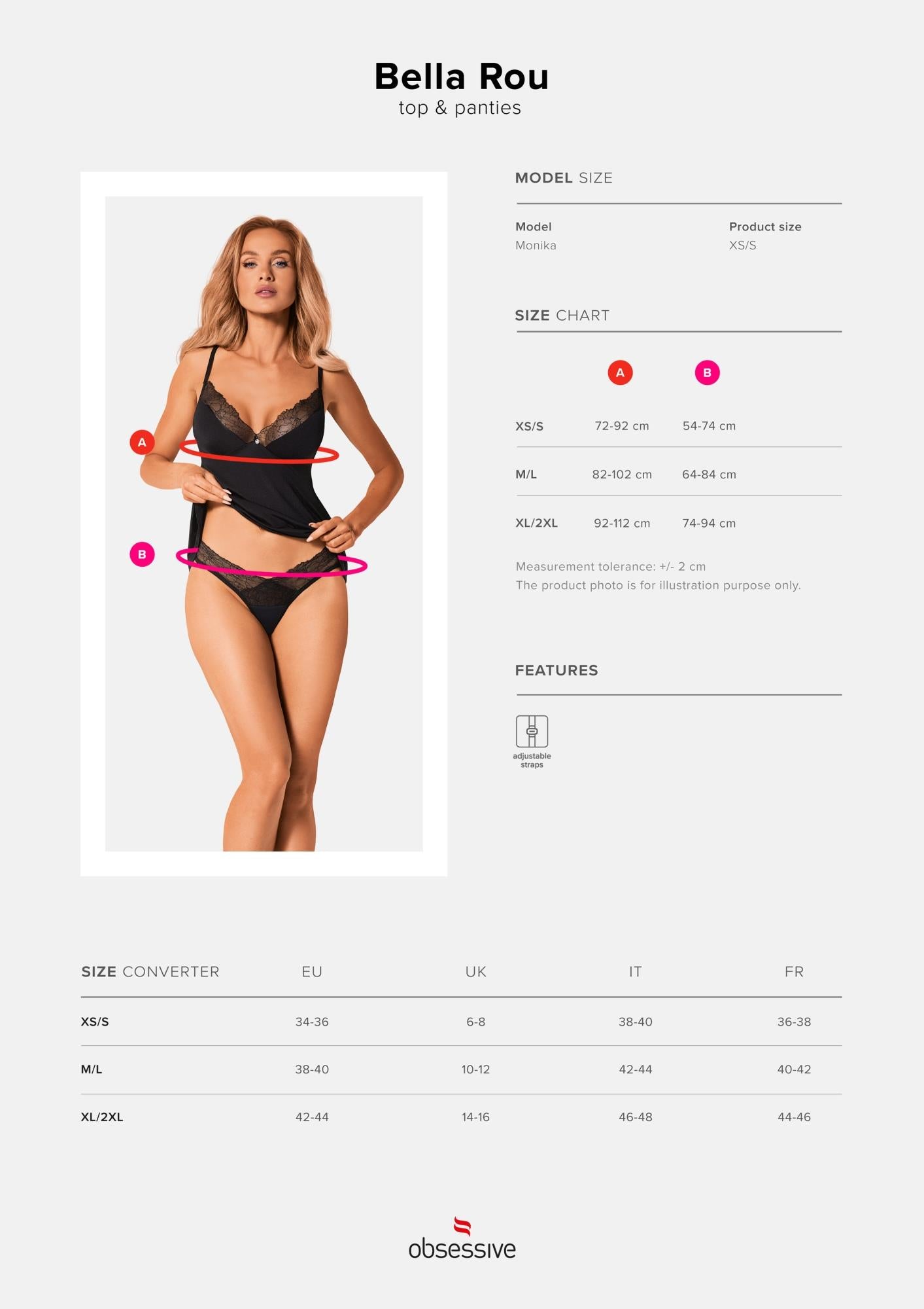 Set lenjerie intimă Obsessive Bella Rou negru M/L